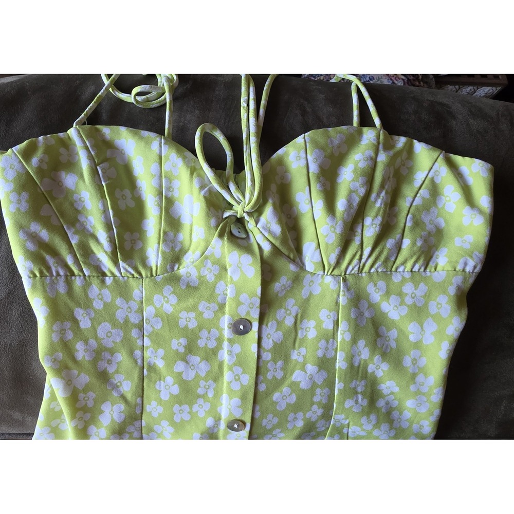 Princess Polly Floral Mini Dress Size 0 Sleeveless Sweetheart Green White - Picture 5 of 6